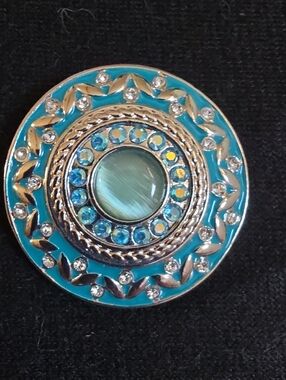 STYLE DOTS Teal Catseye with AB Crystals Statement Snap - Women Jewelry